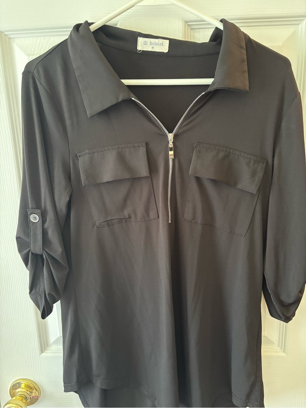 Black Zip-Front Women’s Blouse
